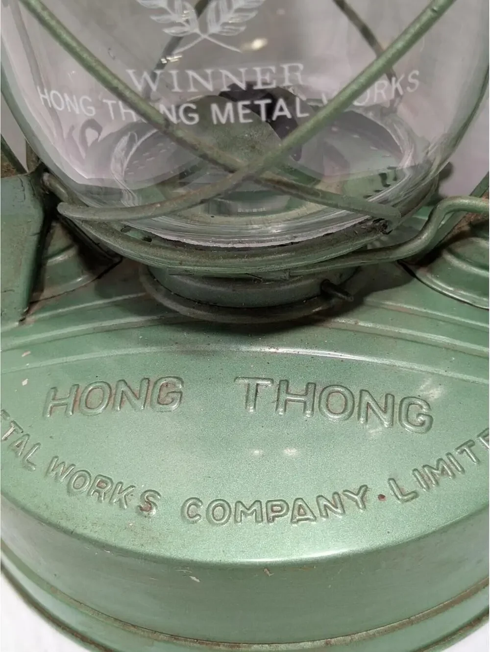 Collectible Hong Thong No. 462 Green Hurricane Lantern Vintage Oil Lamp Thailand